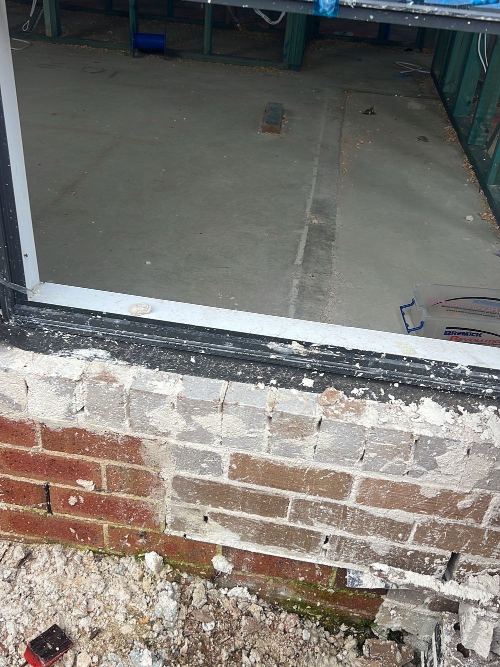 Brick sills laid with too little fall away from the windows, found during a lock-up inspection in Kellyville