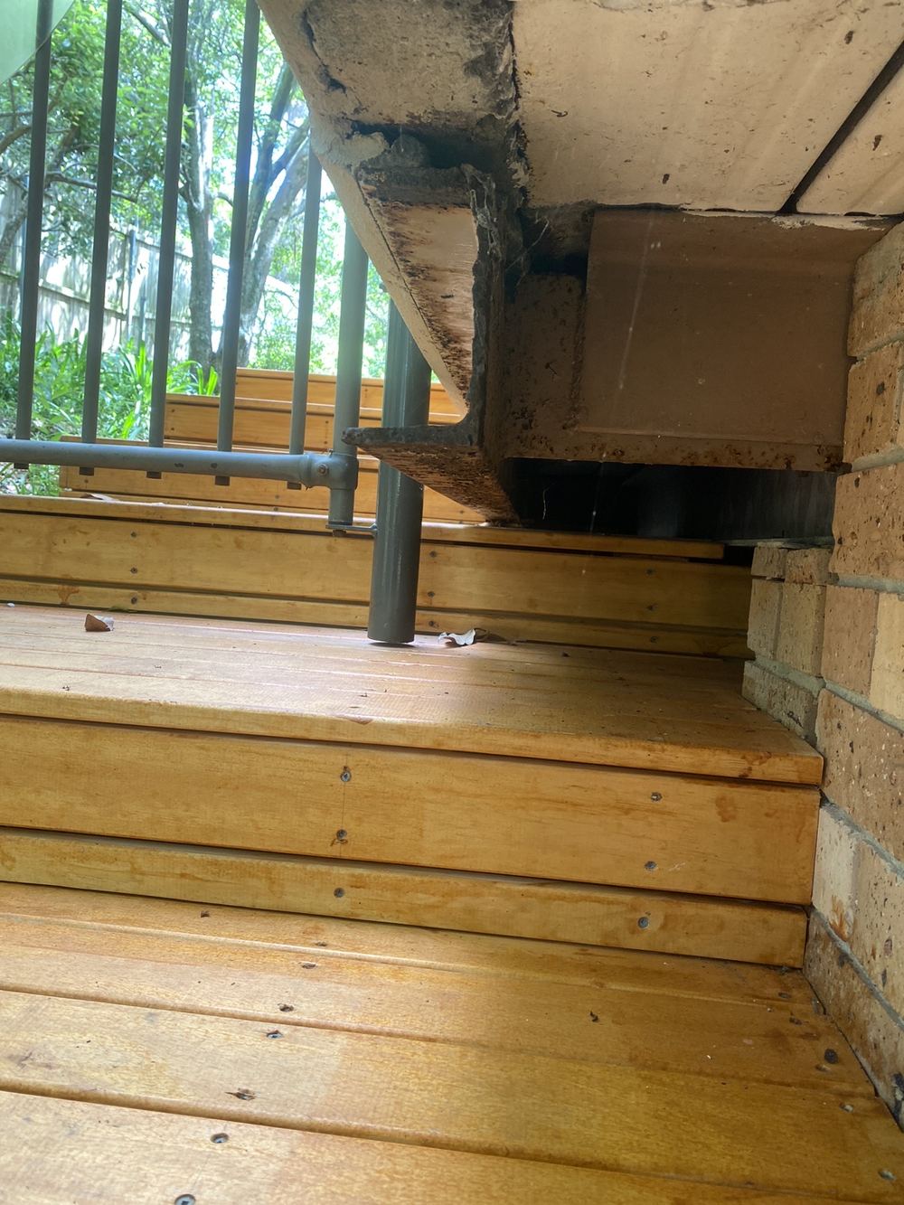 Steel beam cantilevered about two metres, referred to a structural engineer, found during a pre-purchase inspection in St Ives