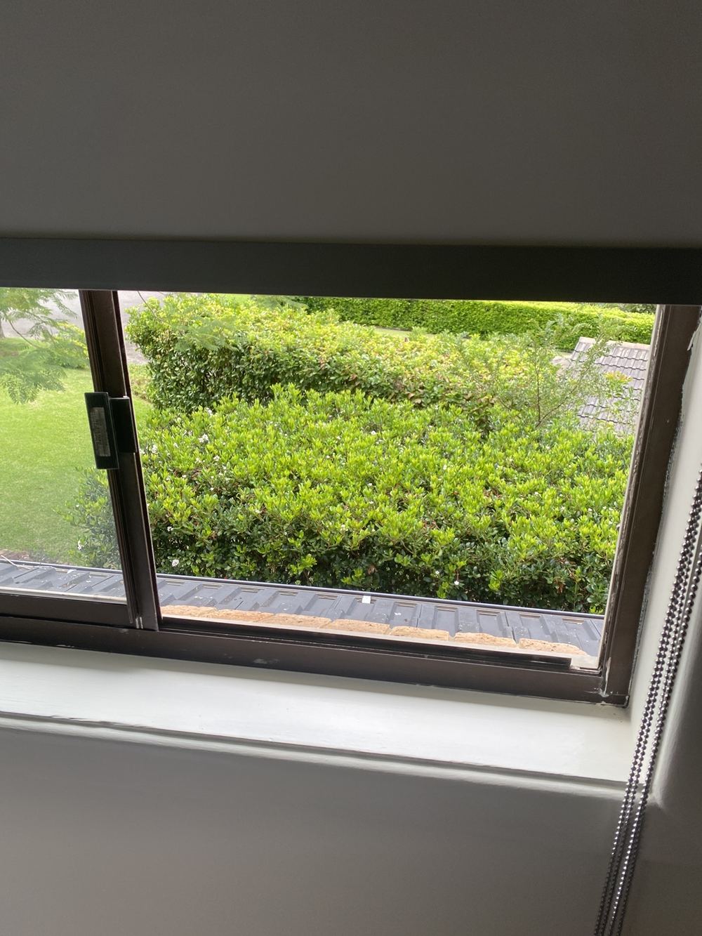 Upstairs bedroom window opening wider than the 125mm child safety limit, found during a pre-purchase inspection in St Ives